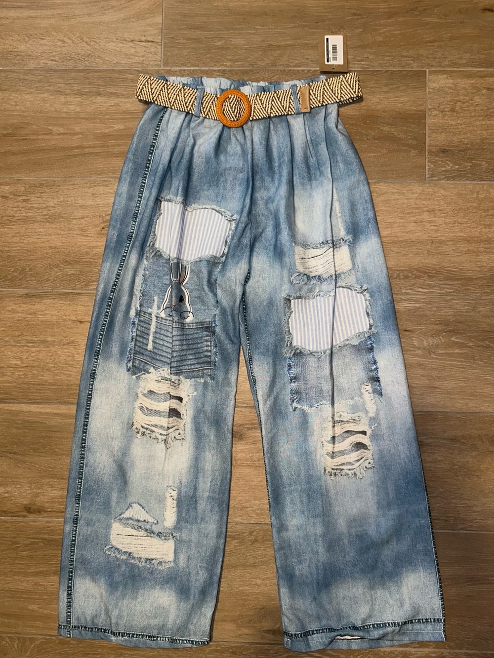Boutique Made in Italy elastic waist pull on belted pants wide leg